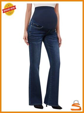 Stretch Maternity Bootcut Jeans with Pockets Over The Belly Bell Bottoms Flare